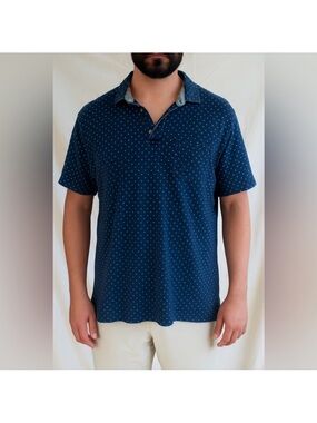 Tailor Vintage navy blue polo with white polka dots
